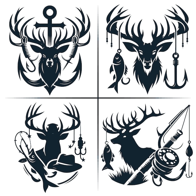 Deer Hunting And Fishing Hook Vector