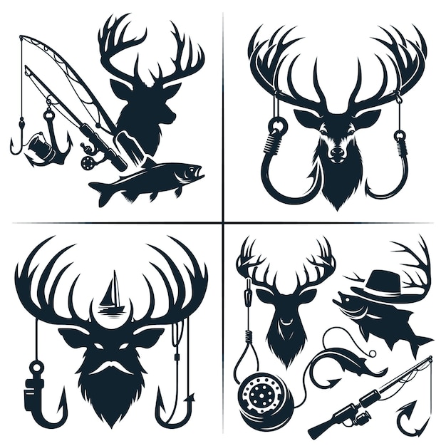 Deer Hunting And Fishing Hook Vector