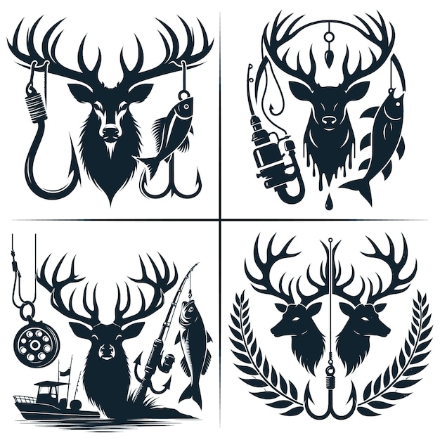 Deer Hunting And Fishing Hook Vector