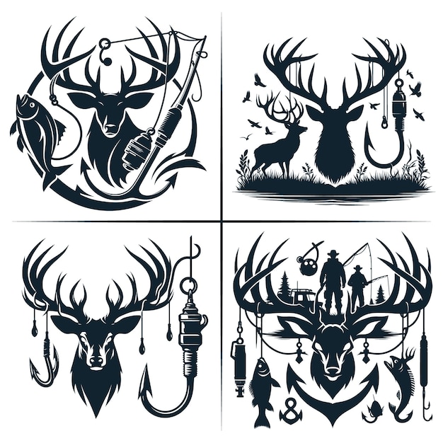 Deer Hunting And Fishing Hook Vector