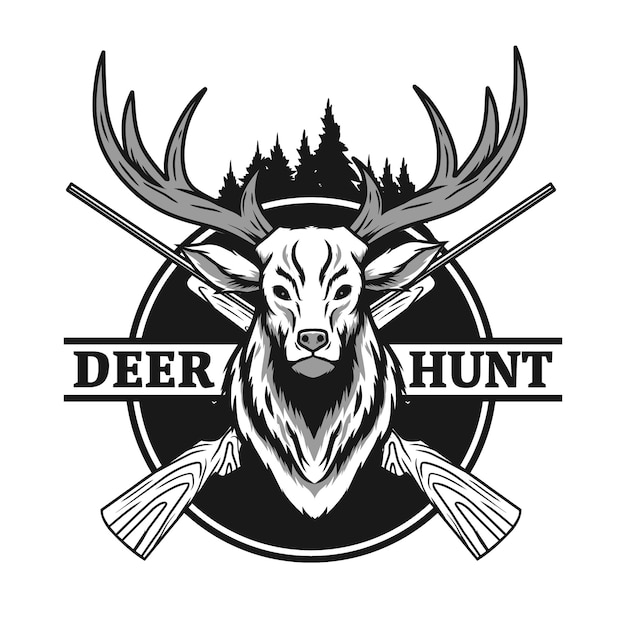 Vector deer hunting logo emblem design