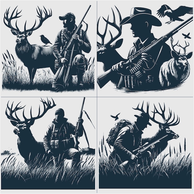 Deer Hunting Scene Silhouette Vector