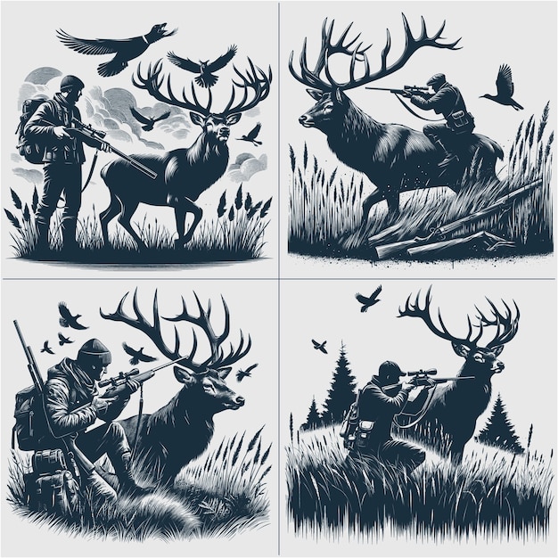 Deer Hunting Scene Silhouette Vector