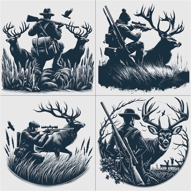 Vector deer hunting scene silhouette vector