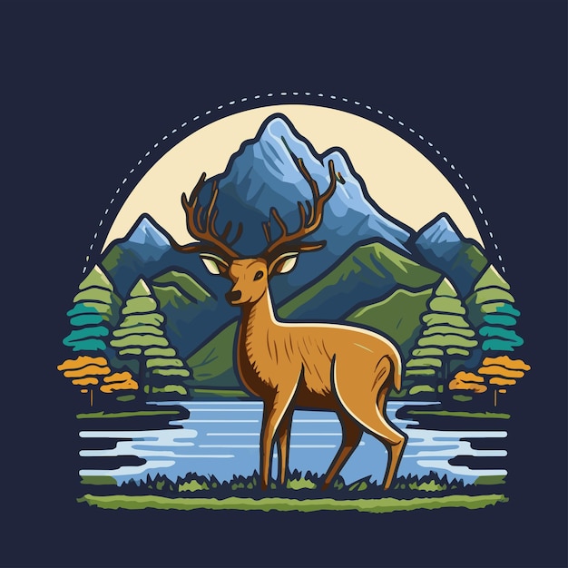 Вектор Охота на оленей иллюстрация винтажного дизайна логотипа дикой природы