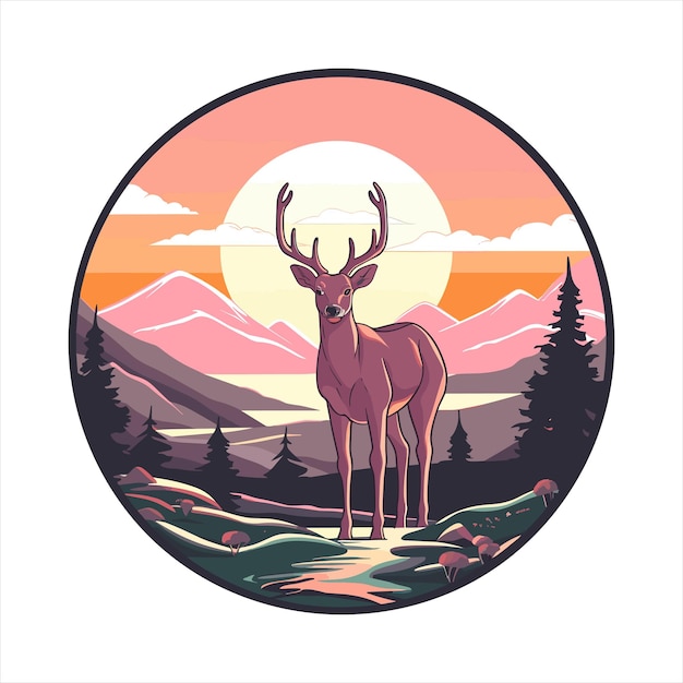 Deer kleurrijke cartoon Kawaii personage Beach Sunset Animal Pet Sticker geïsoleerde illustratie