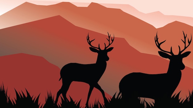 Vector deer lanscape wallpaper