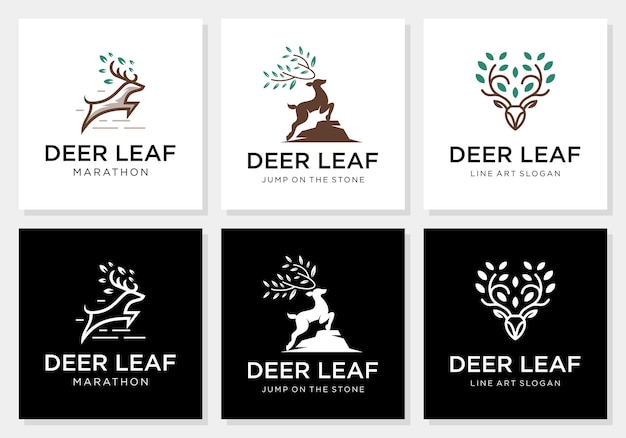 Vector deer leaf logo designs bundle