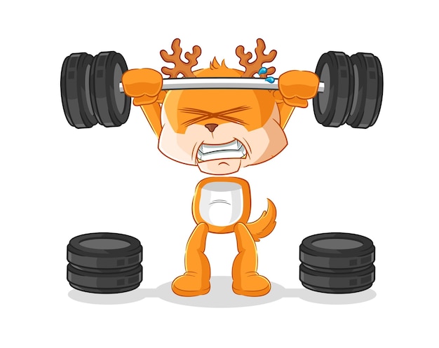 Deer lifting the barbell character cartoon mascot vector