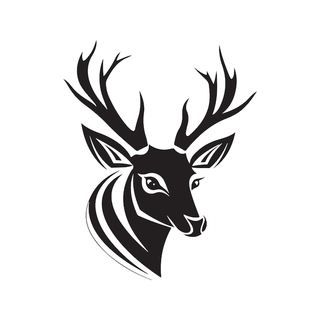 Deer logo concept black and white color hand drawn illustration