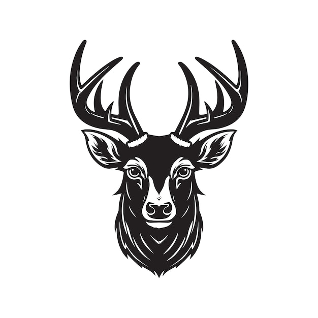 Deer logo concept black and white color hand drawn illustration