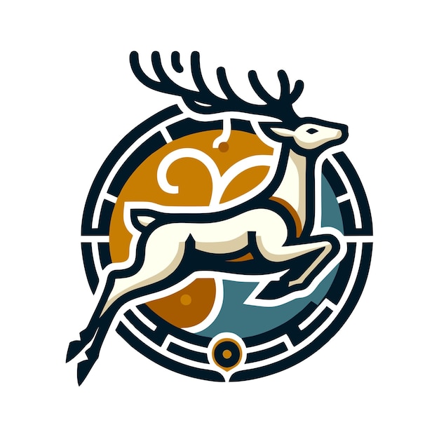 Deer logo flat vector design in classic style