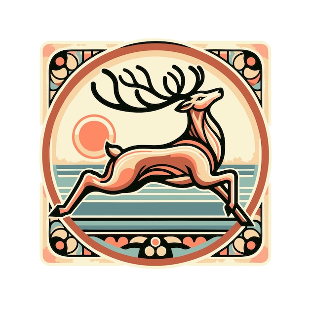 Deer logo flat vector design in classic style