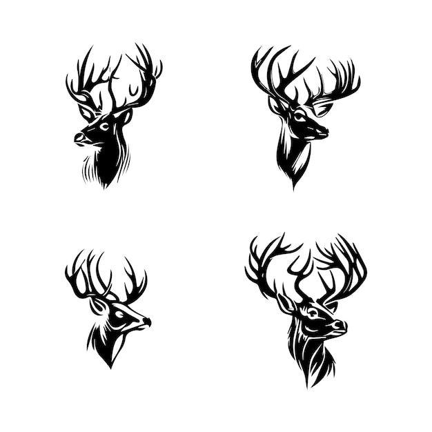 Vector deer logo silhouette collection set hand drawn illustration