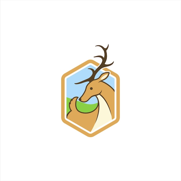 A deer logo that says a deer with a green leaf in the center