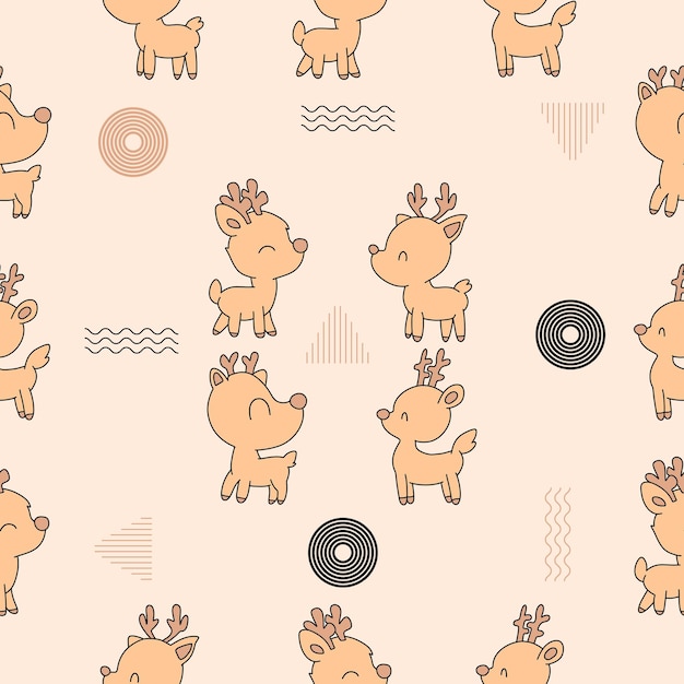 deer lovely cute mascot characters seamless pattern premium vector