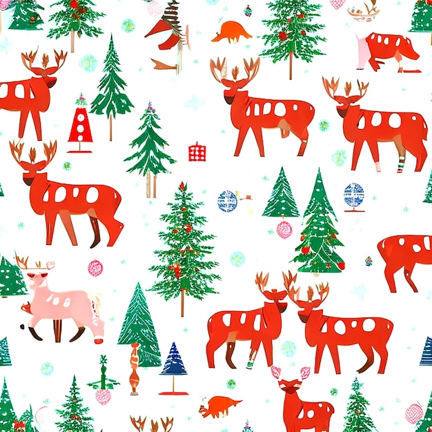 deer moose elk tree icons holiday wrapping paper