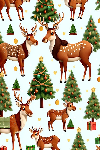 deer moose elk tree icons holiday wrapping paper