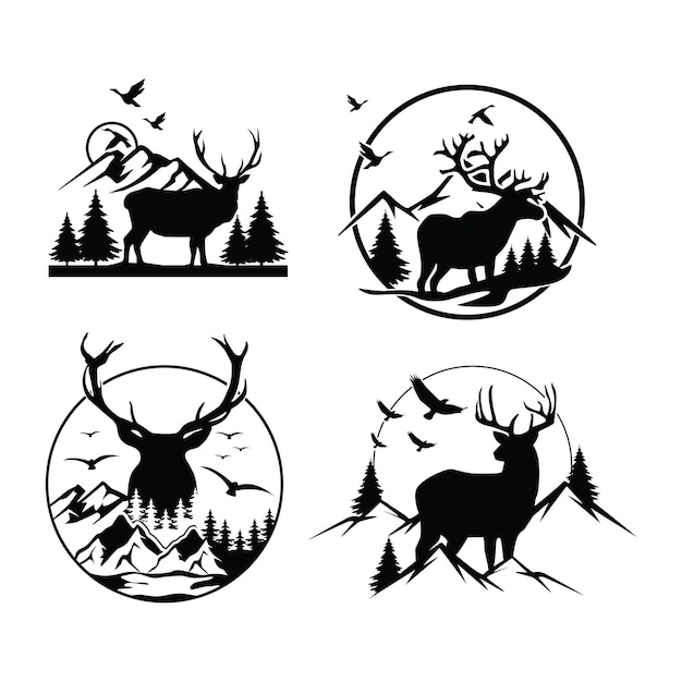 Vector deer mountain logo silhouette deer hunting logo hunting season hunting shirt design