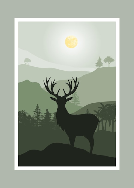 鹿と山の絵画、抽象的な背景、風景
