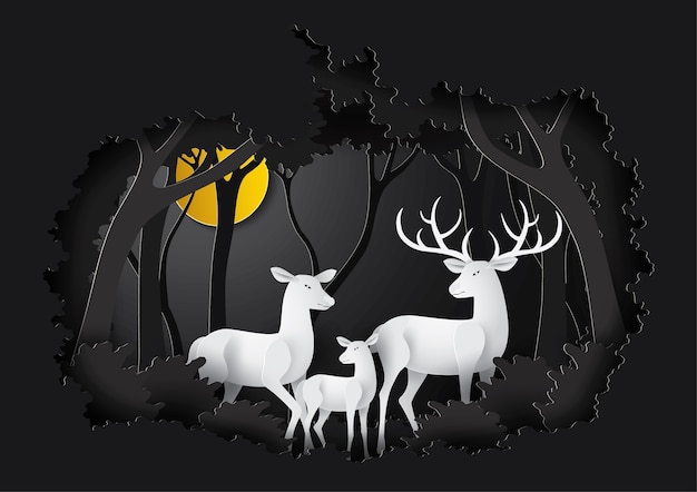 Deer in the night forest.