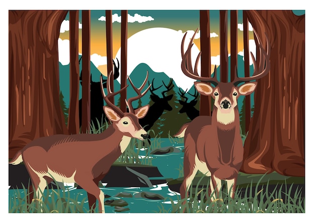 Vector deer in the park illustration