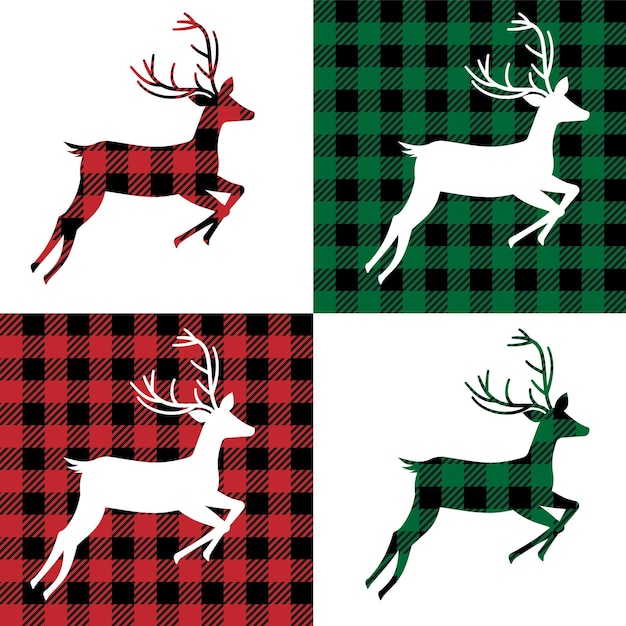 デザインと印刷のためのバッファロー格子縞のお祭りの背景に鹿のパターン