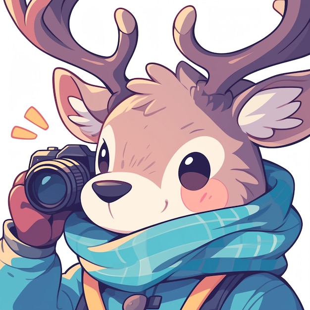 A deer photographer cartoon style