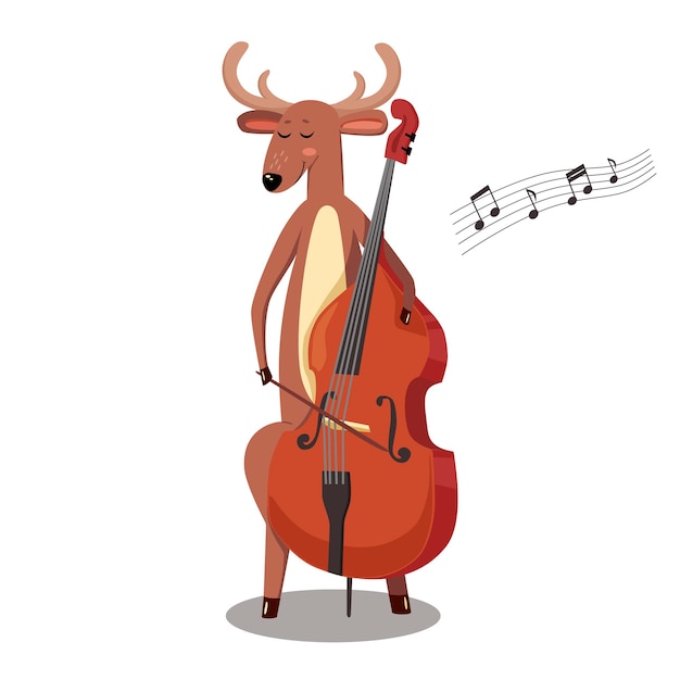 Vettore il cervo suona il violoncello simpatico personaggio in stile cartone animato
