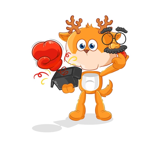 Deer prank glove in the box cartoon mascot