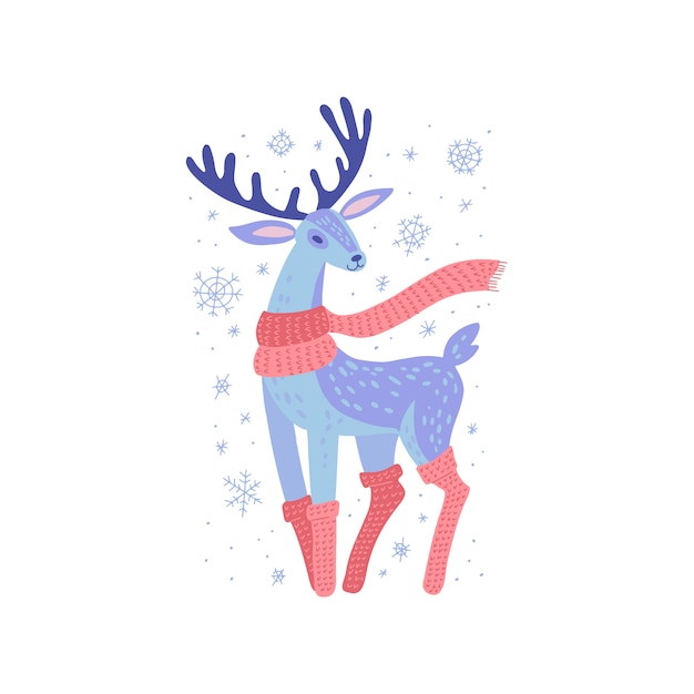 Deer in scarf and knitted stockings