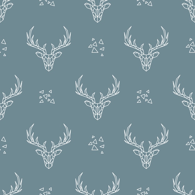 Vector deer seamless pattern on dark blue background.