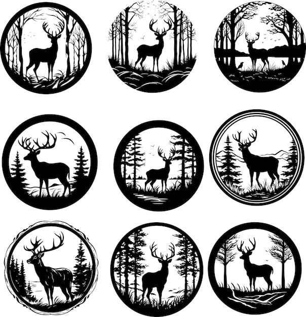 deer silhouette logo set vector illustration