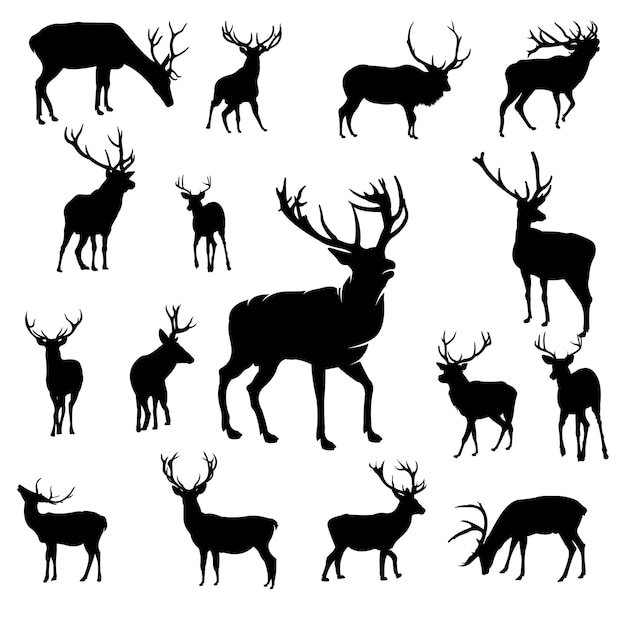 Deer silhouette vector set illustration