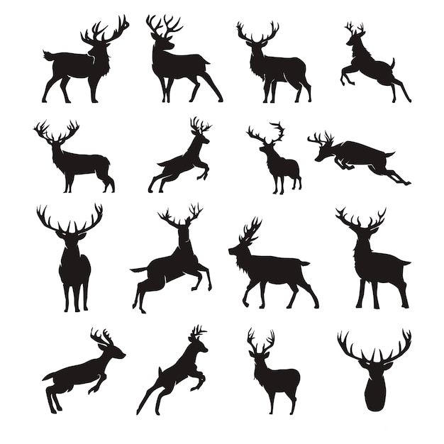 Deer silhouette vector set