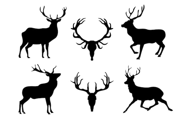 Deer silhouettes, isolated on white background