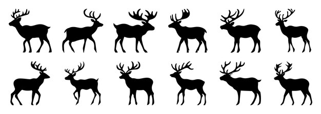 Vector deer silhouettes set large pack of vector silhouette design isolated white backgroundx9