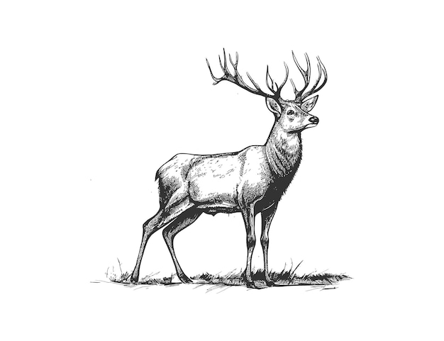 Deer sketch hand drawn doodle style hunting Vector illustration desing