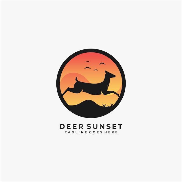 Modello di logo della mascotte del tramonto dei cervi