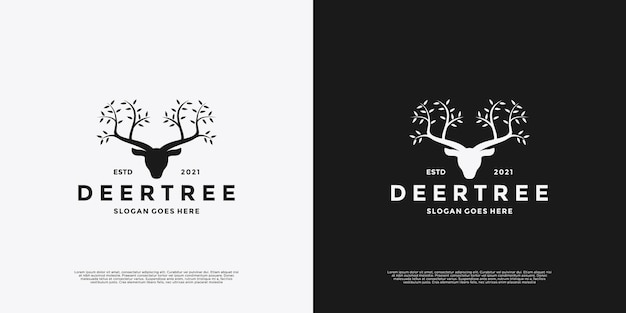 Deer and tree combination logo design vector