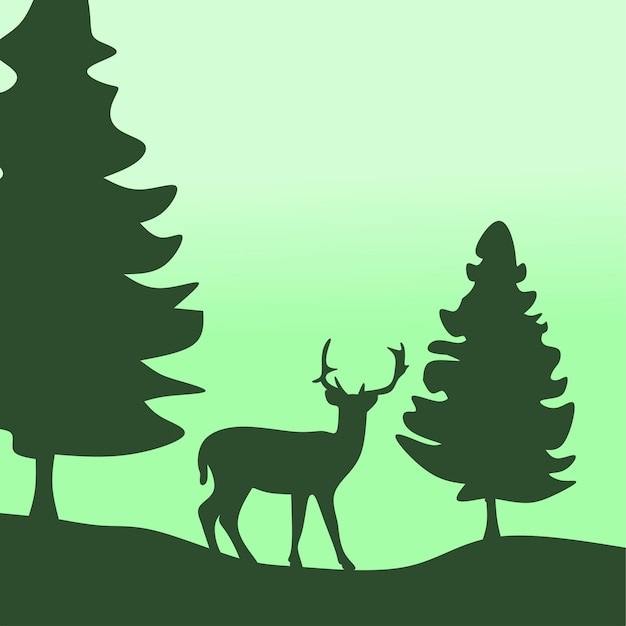 Vector deer and trees silhouettes