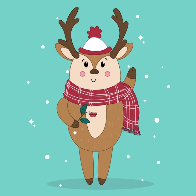 Deer vector cute deer in knitted scarf forest animals cartoon deer deer in hand drawing style