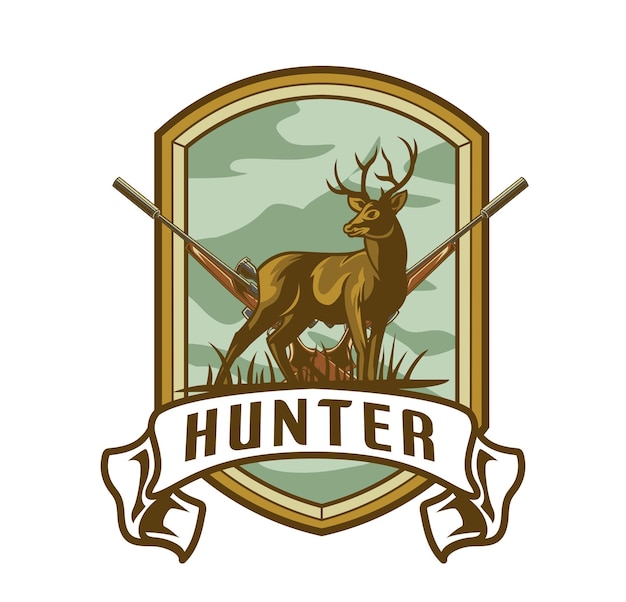 Deer vector illustration with hunter badge logo