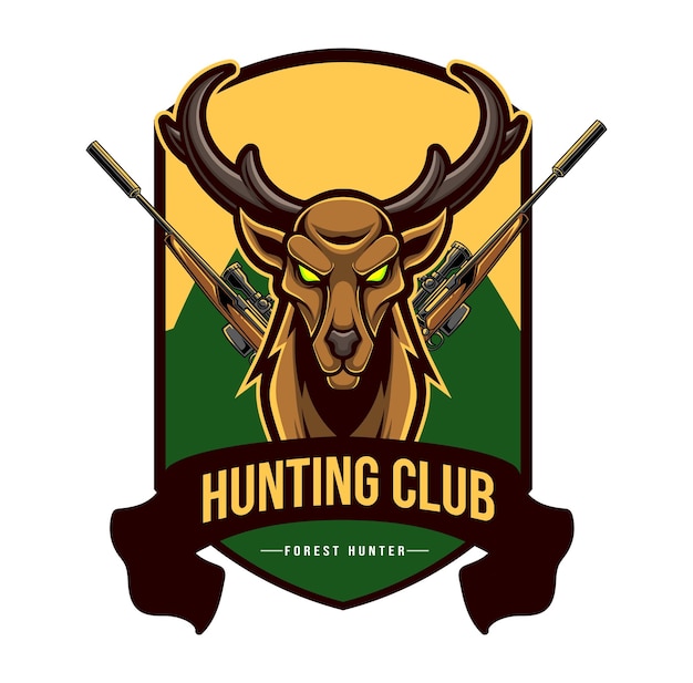 Vector deer vector illustration with hunter badge logo