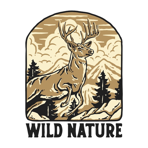 Vector deer in wild nature illustration