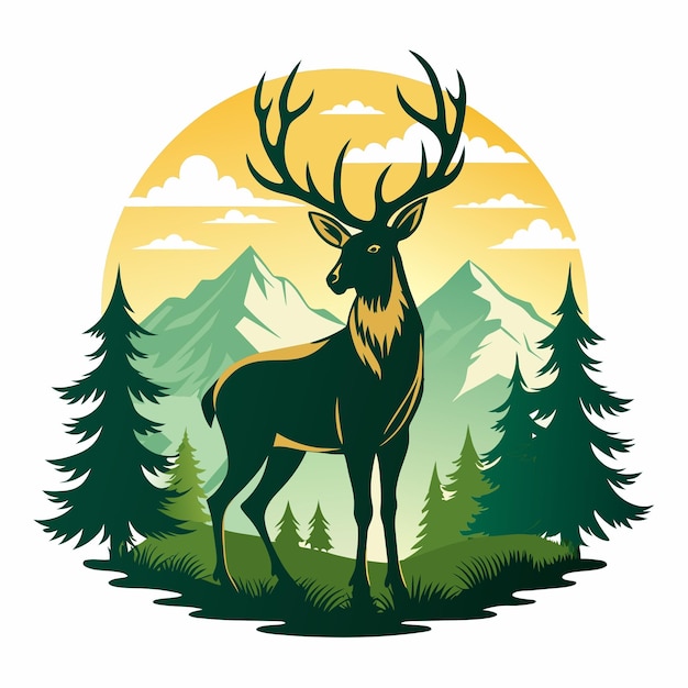 Vector a deer with antlers stands in the forest