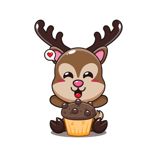 Vector deer with cup cake cartoon vector illustration
