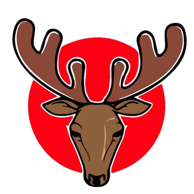 A deer with horns and a red circle behind it