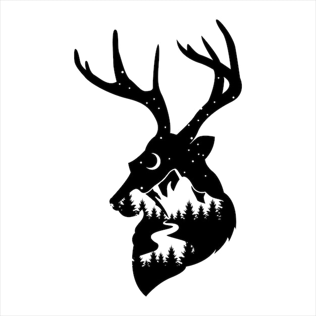 Vector deer with mountains inside for sticker decal