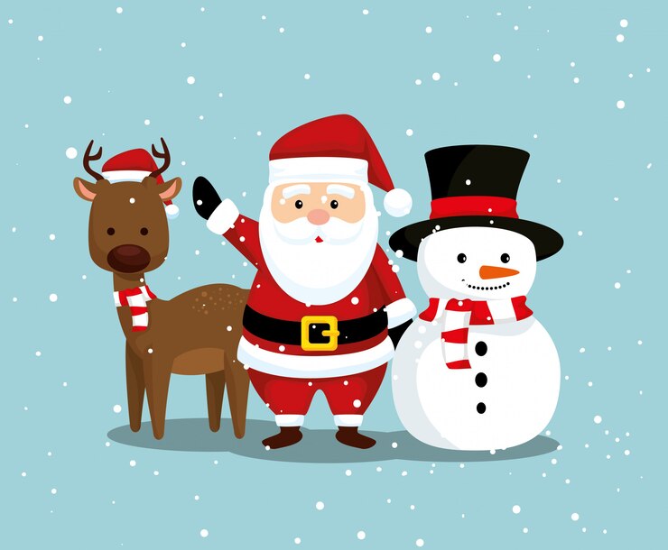 Vector deer with santa claus and snowman to merry christmas